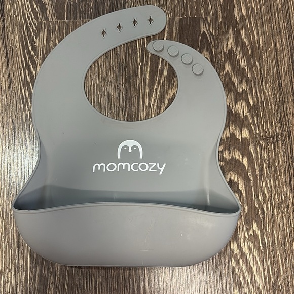 Set of 3 Mom Cozy Silicone Baby Bibs - Gray, Orange, & Yellow - Picture 2 of 4